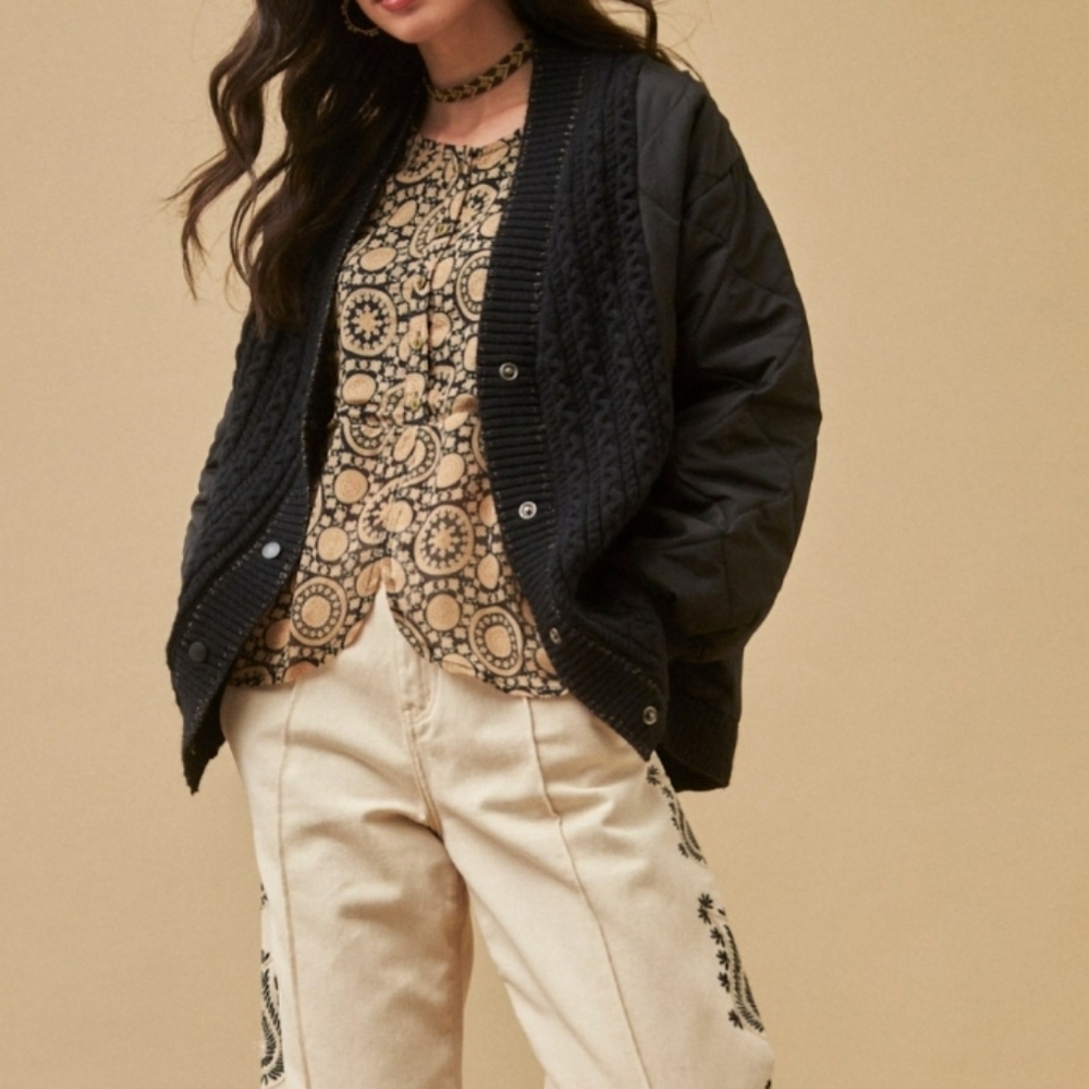 NWT NEKANE | $148 "Samui" Mixed Media Bomber Jacket - Picture 2 of 5